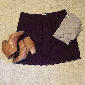 Plum colored LOFT lace skirt